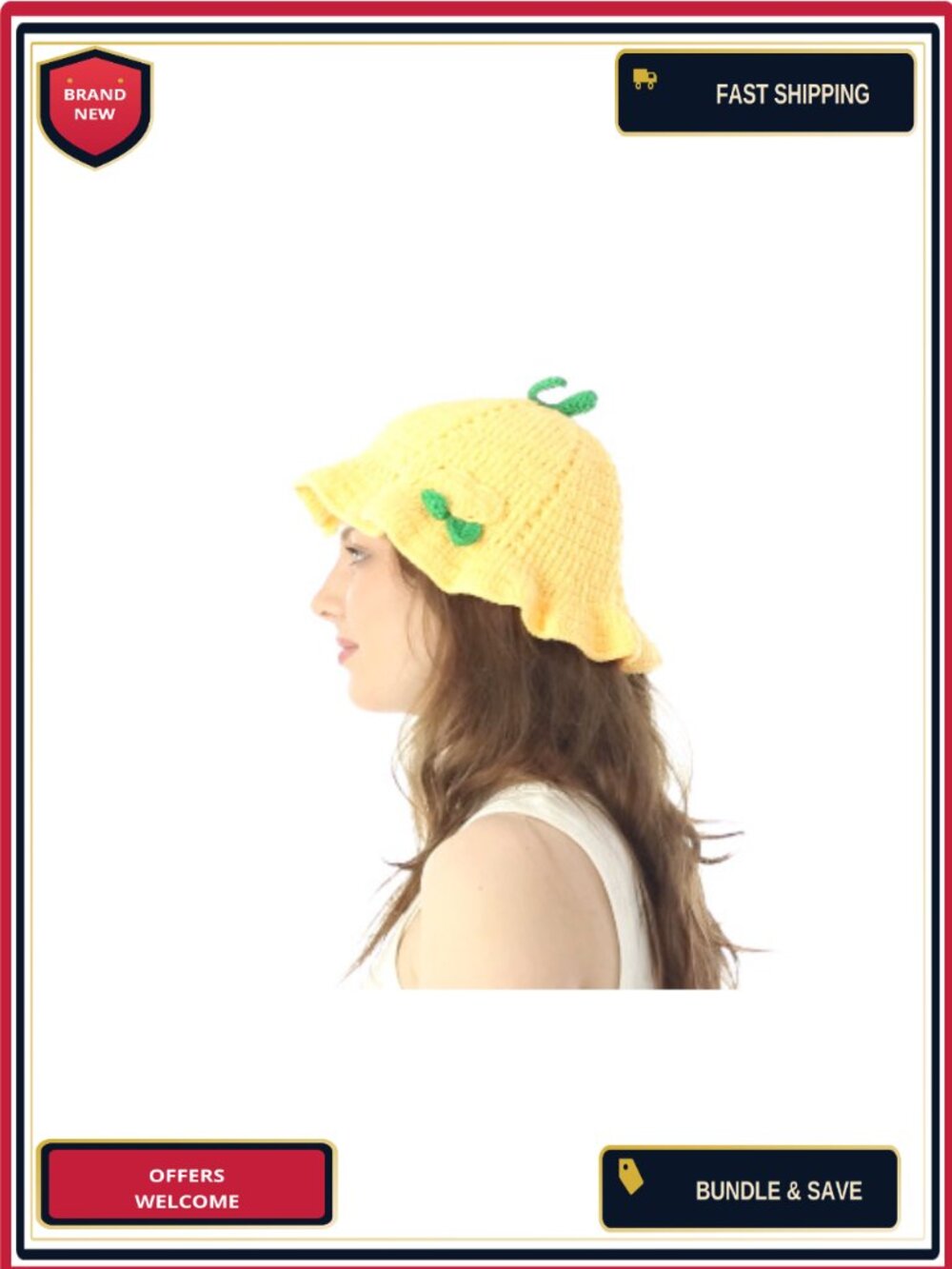 Knitted Fruit Lemon Hat Womens Halloween Cosplay Costume Accessory - Picture 5 of 5